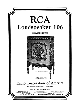 RCA RCALoudspeaker 106 Service Notes cover
