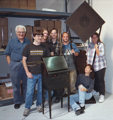 Bob Moog and his employees with the 1929 Rockmore RCA Theremin